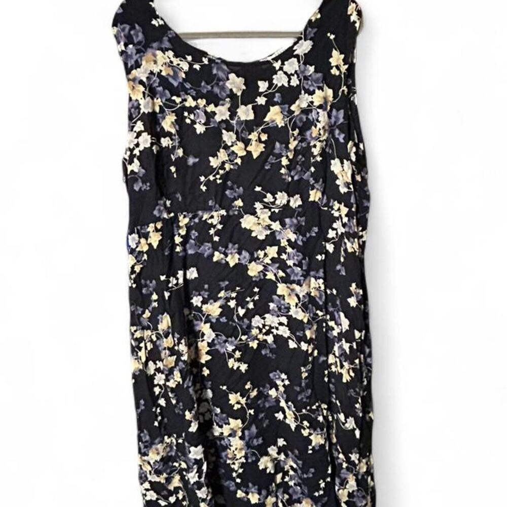 2XL Vintage 90s sleeveless soft cotton blend floral midi dress w blue white ivy